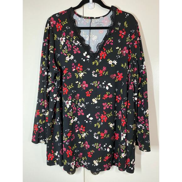 Lane Bryant Long Sleeve Black Floral V-Neck Tunic Top Size 18 / 20 - Picture 5 of 7